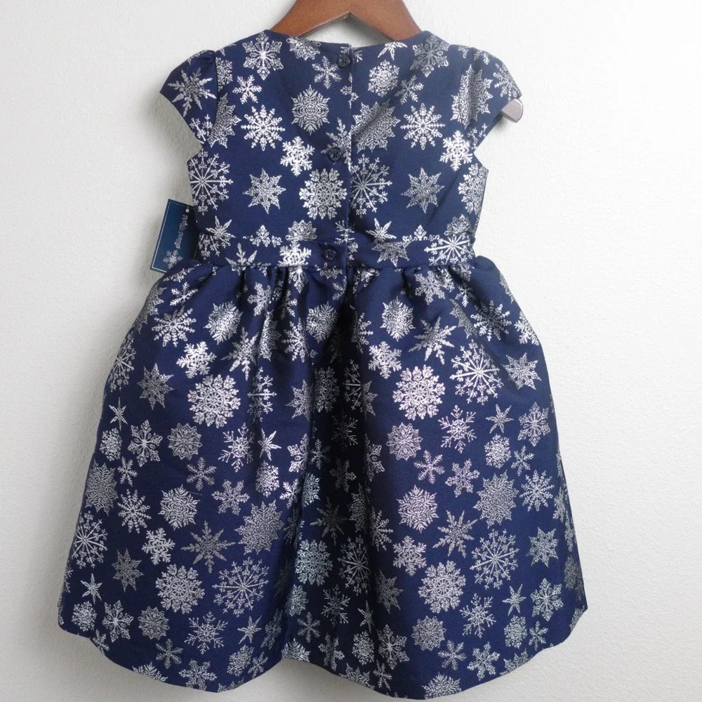 Gymboree Silent Night Snowflake Party Dress 4T Navy Silver Metallic Shimmer NEW